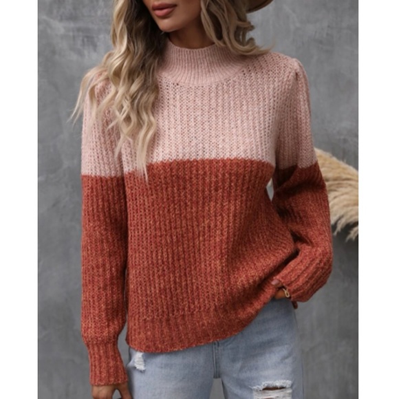 Luxe two tone color block knit sweater - Picture 2 of 6